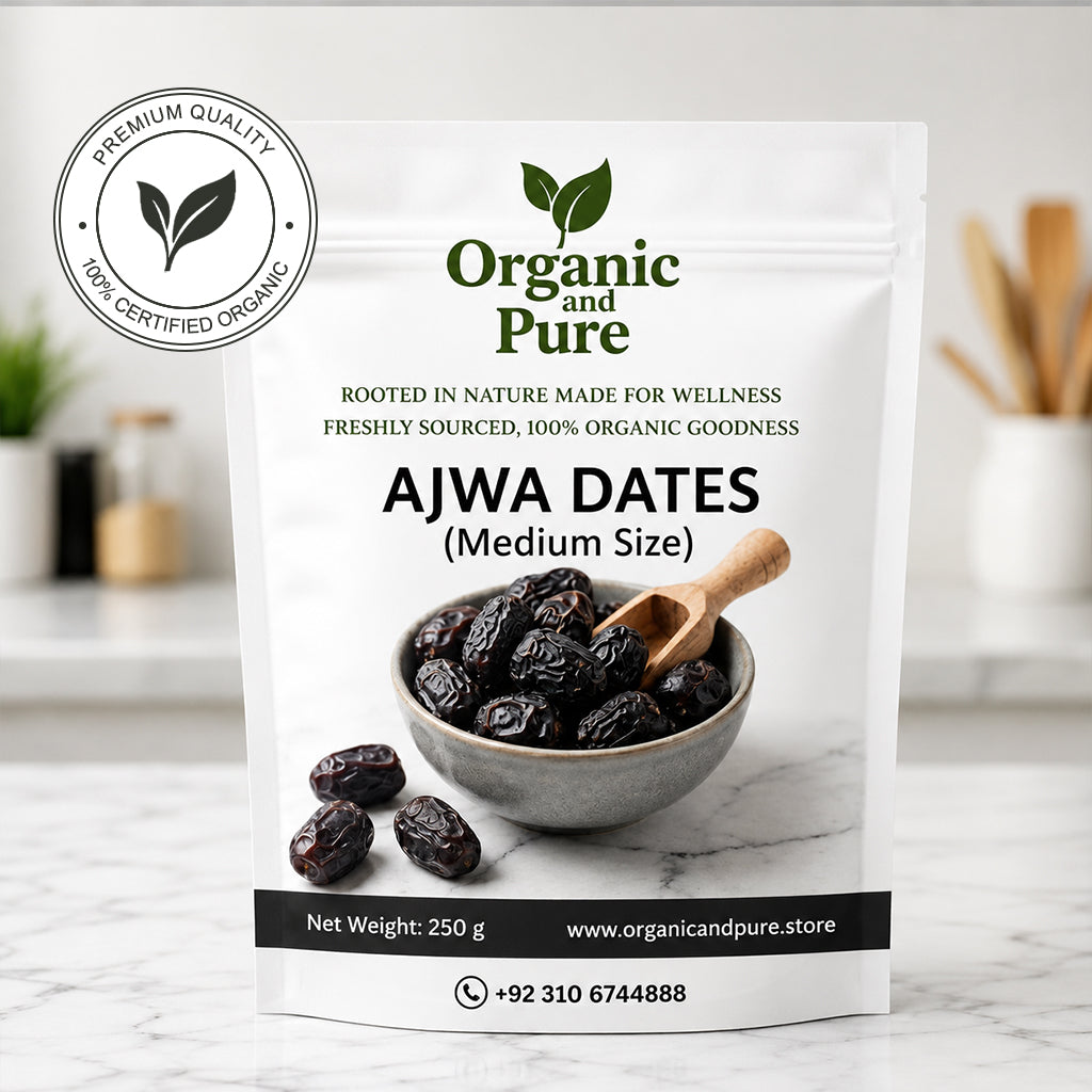 Ajwa dates 250gm Pack are soft dry, medium-size dates