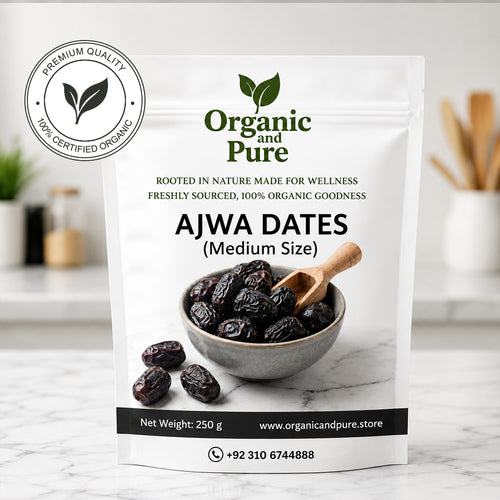 Ajwa dates 250gm Pack are soft dry, medium-size dates