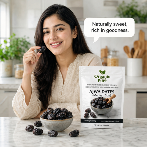 Ajwa dates 250gm Pack are soft dry, medium-size dates
