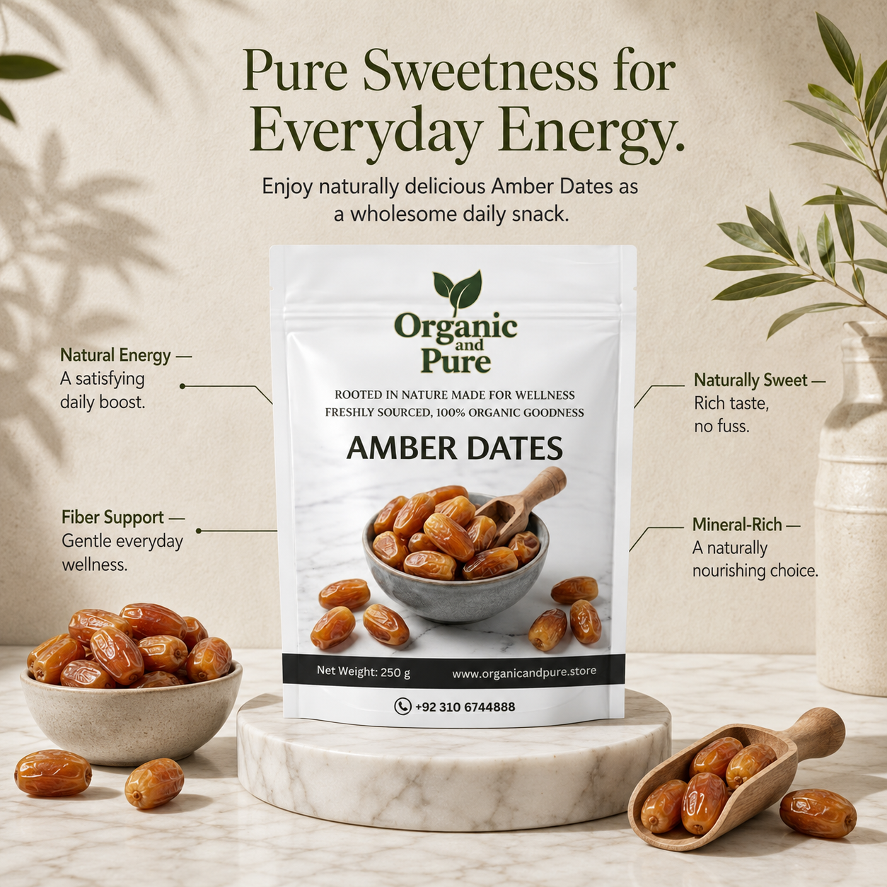Premium Quality Amber Dates Khajoor, 250gm Pack